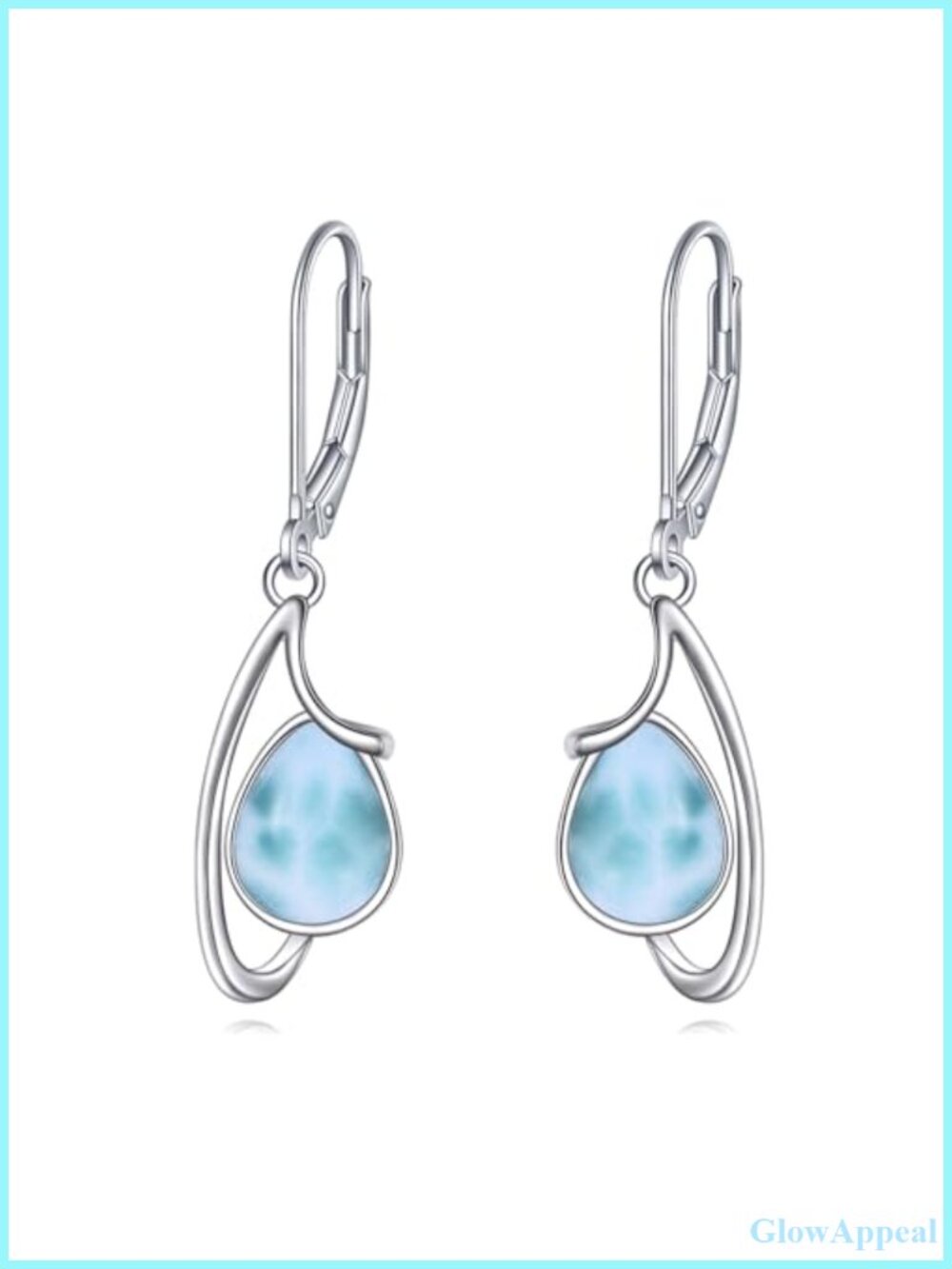 Sterling Silver Larimar Drop Dangle Leverback Earrings Women Jewelry Gift